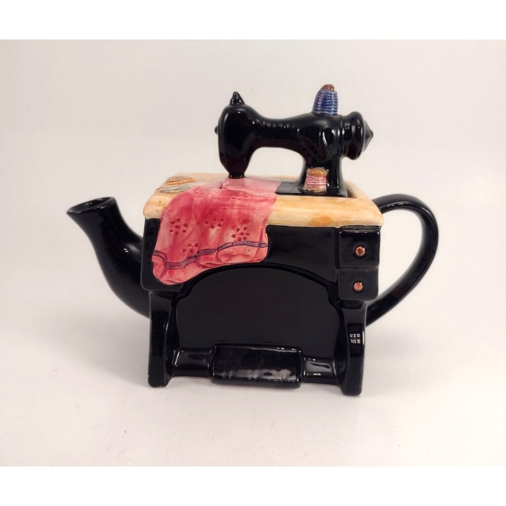 Cardinal Inc Sewing Machine Shaped Teapot Hand Painted Seamstress Collectible 8"